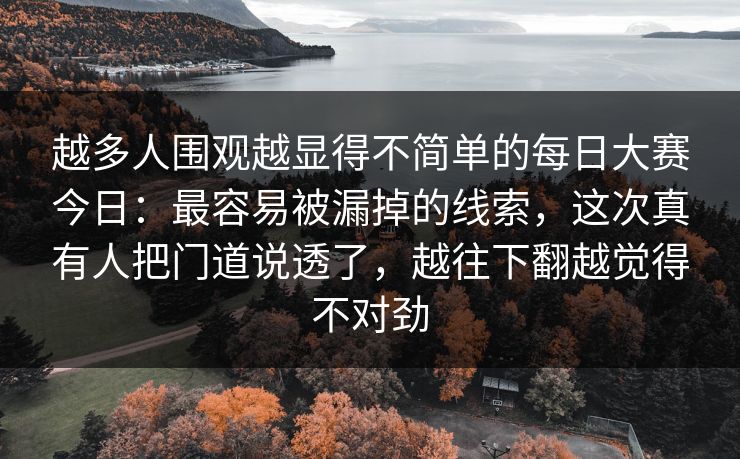 越多人围观越显得不简单的每日大赛今日:最容易被漏掉的线索,这次真有人把门道说透了,越往下翻越觉得不对劲 第1张 越多人围观越显得不简单的每日大赛今日:最容易被漏掉的线索,这次真有人把门道说透了,越往下翻越觉得不对劲 第1张